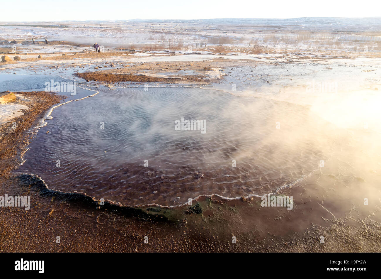 Great Geysir Hot Spring dormant since 1916 geyser geothermal area with numerous hot springs, Iceland Stock Photo