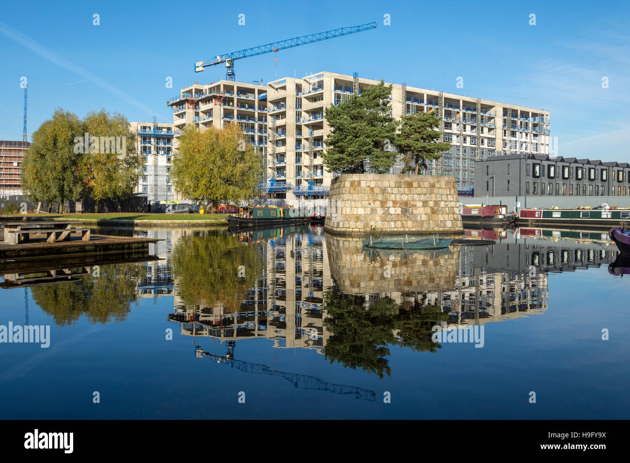 The 'Cotton Field Wharf' apartment blocks under construction from the Cotton Field Park marina