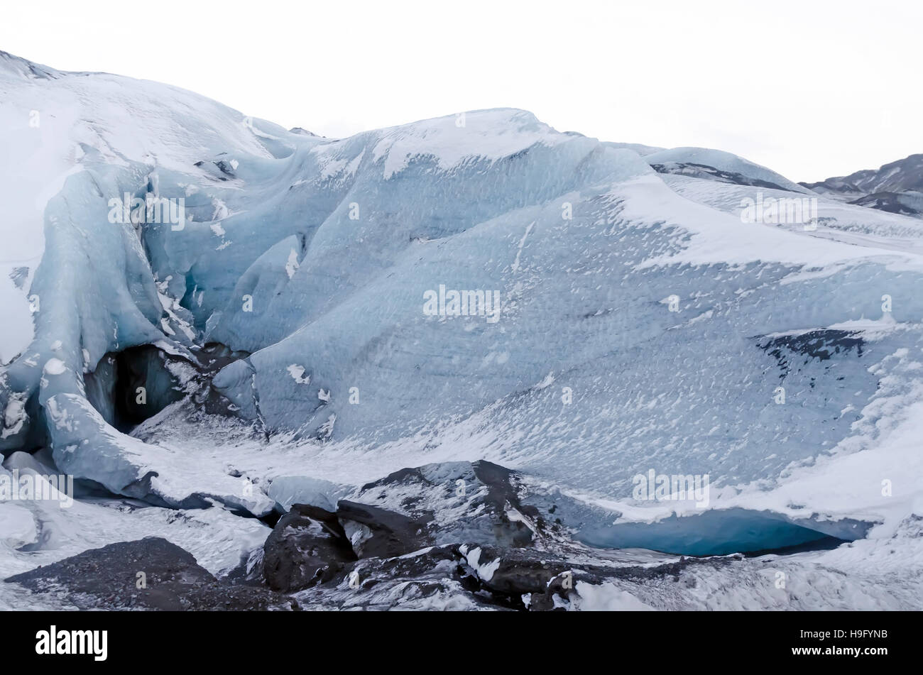 Iceland Solheimajokull Blue Ice Glacier detail on South Coast Tour Stock Photo