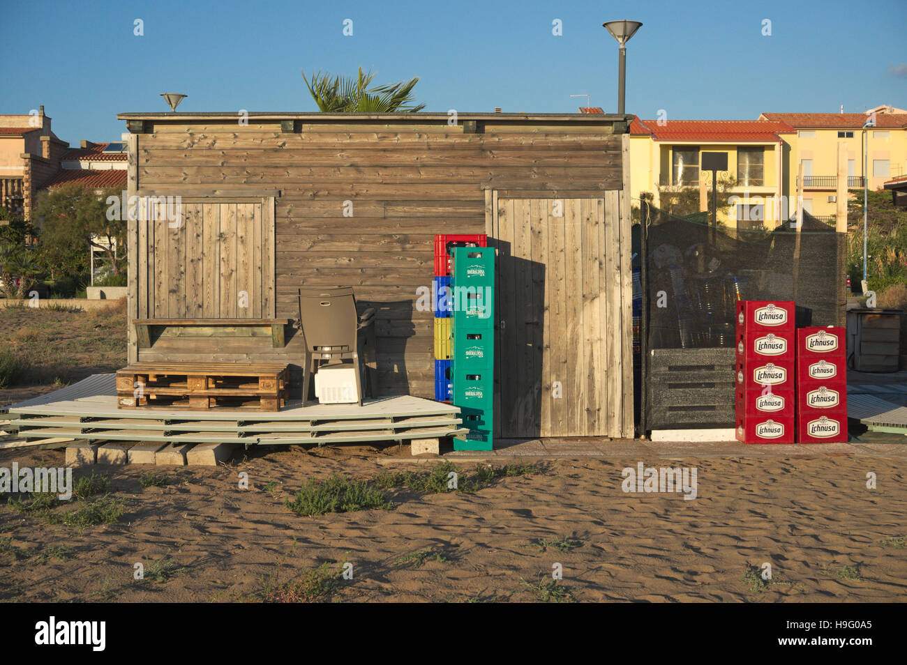 A closed beach cafe in Bosa Marina, Sardinia, Italy Stock Photo