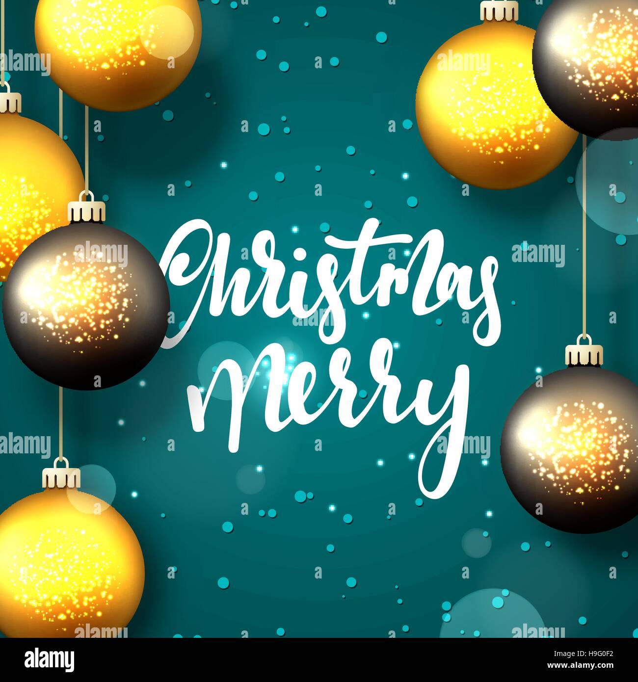 Merry Christmas and happy New Year greeting card. Blue background with ...