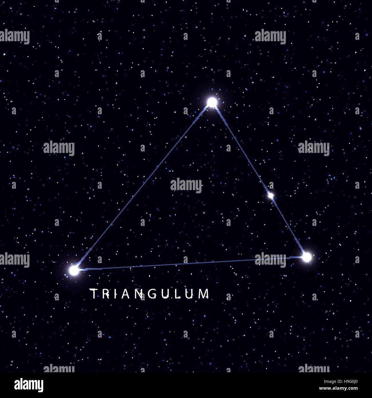 Triangulum the triangle constellation on a starry space background with the  names of its main stars. Relative sizes and different color shades based o  Stock Photo - Alamy