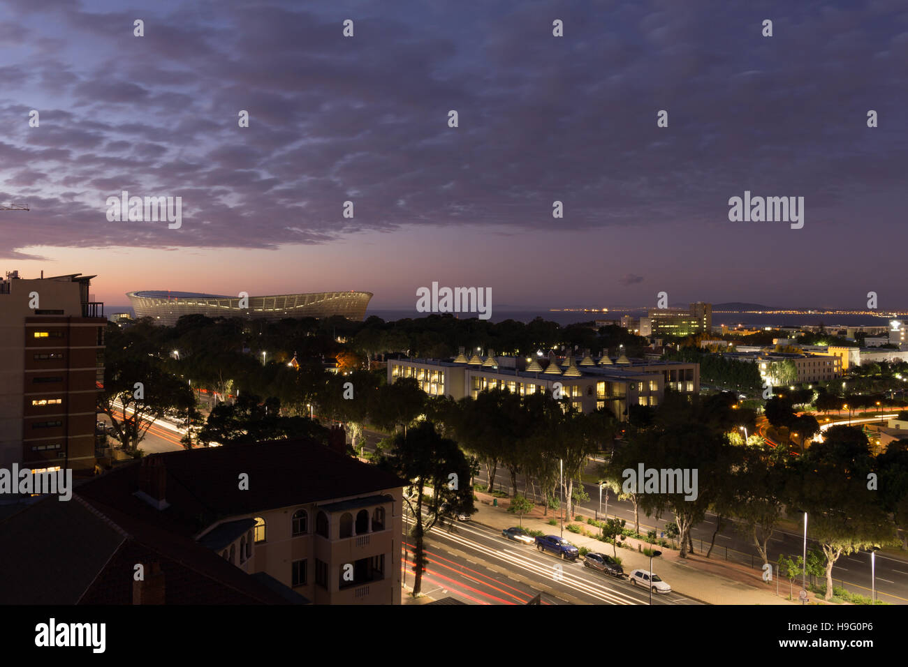 Aerial view of the city of Cape Town at night Stock Photo - Alamy
