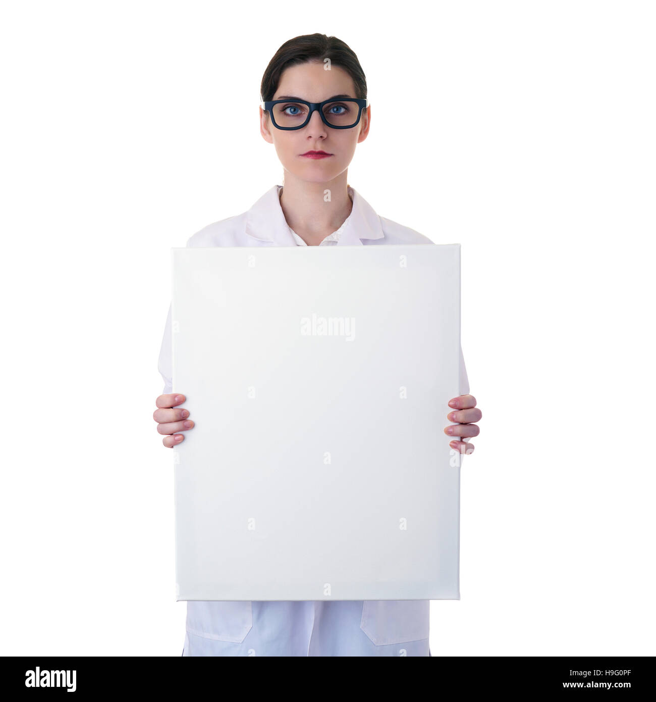Female doctor assistant scientist in white coat over  isolated background Stock Photo