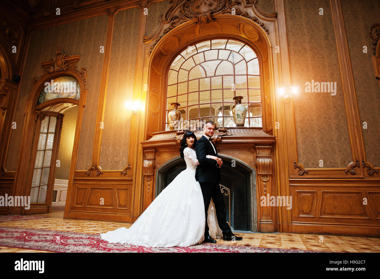 Royal Wedding Couple Background Big Stone Fireplace At The Palace