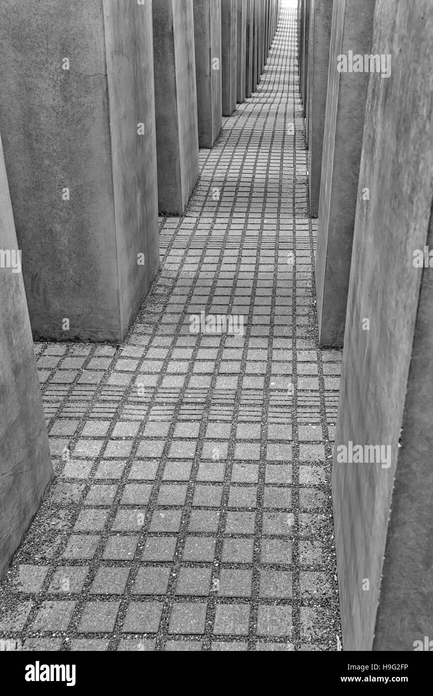 BERLIN, GERMANY - JULY 2015:  View of famous Jewish Holocaust Memorial near Brandenburg Gate in summer on July 27, 2015 in Berlin Mitte, Germany Stock Photo