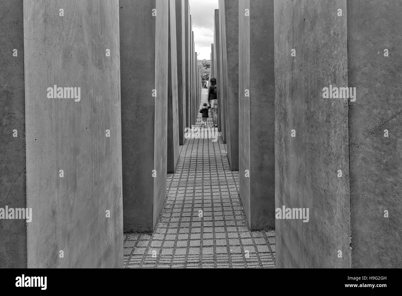 BERLIN, GERMANY - JULY 2015:  View of famous Jewish Holocaust Memorial near Brandenburg Gate in summer on July 27, 2015 in Berlin Mitte, Germany Stock Photo