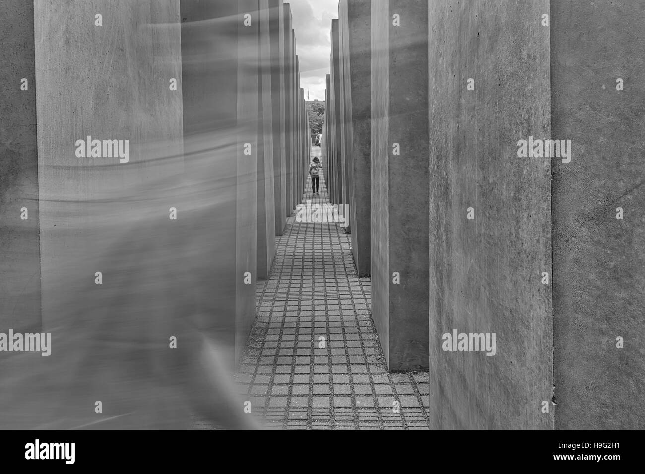 BERLIN, GERMANY - JULY 2015:  View of famous Jewish Holocaust Memorial near Brandenburg Gate in summer on July 27, 2015 in Berlin Mitte, Germany Stock Photo