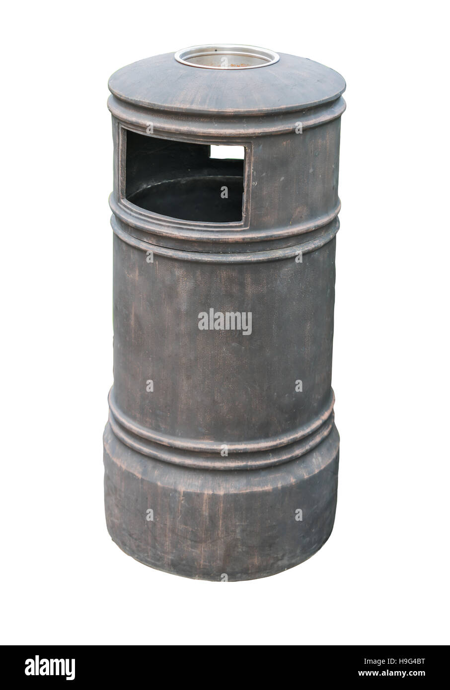 Trash can with ash tray white metal clipping path Stock Photo
