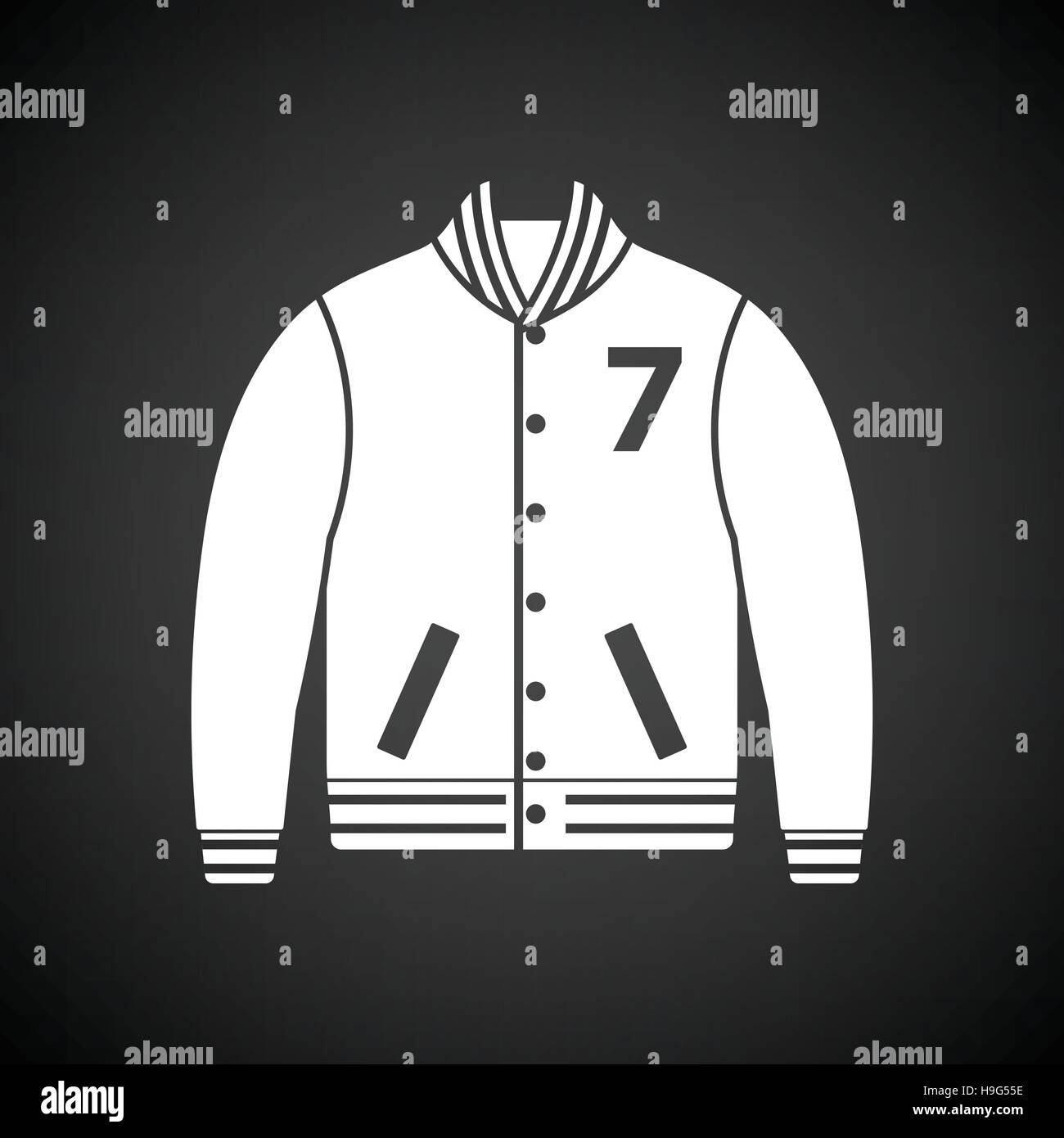 Baseball jacket icon. Black background with white. Vector illustration ...