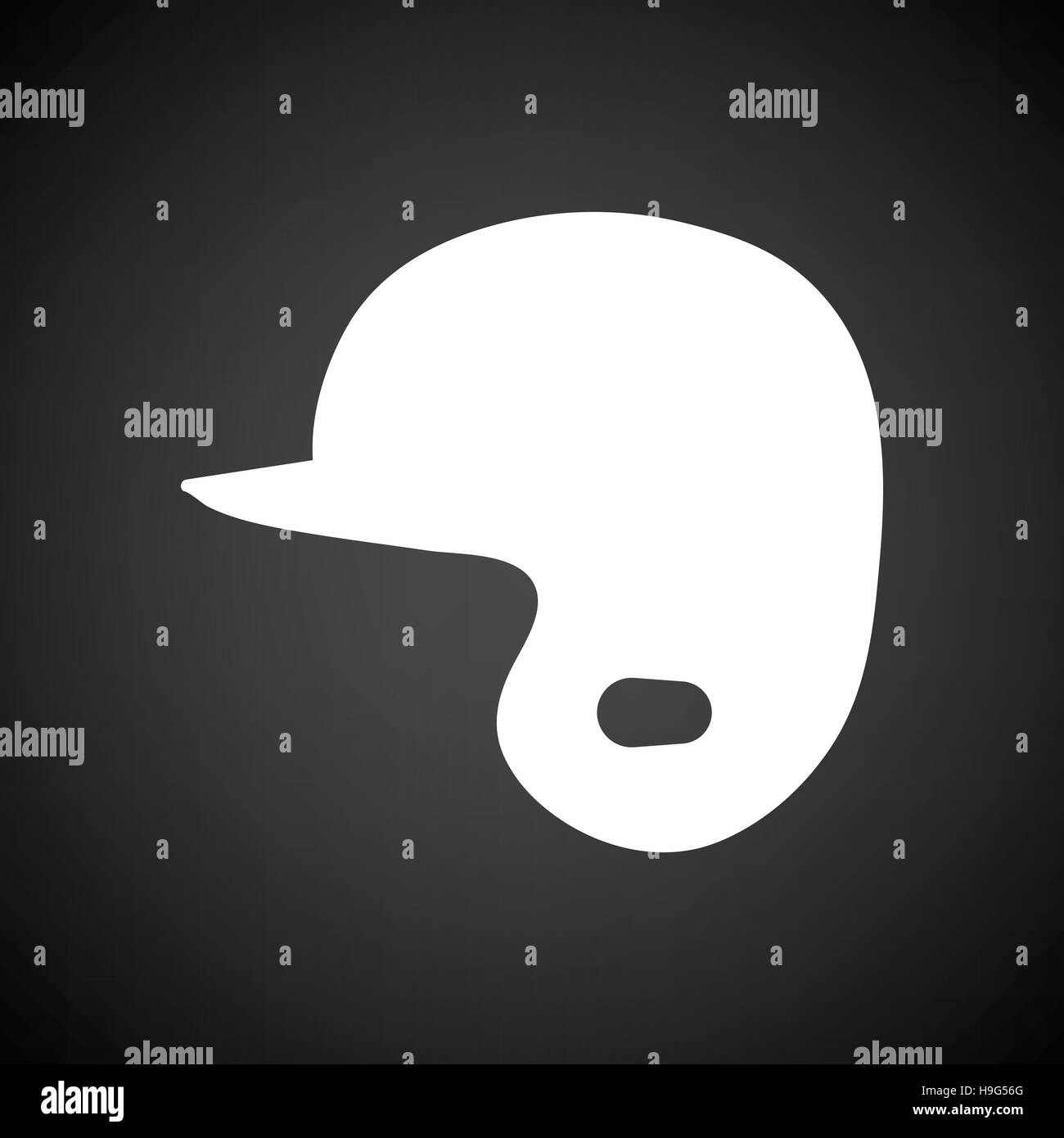 Baseball helmet icon. Black background with white. Vector illustration
