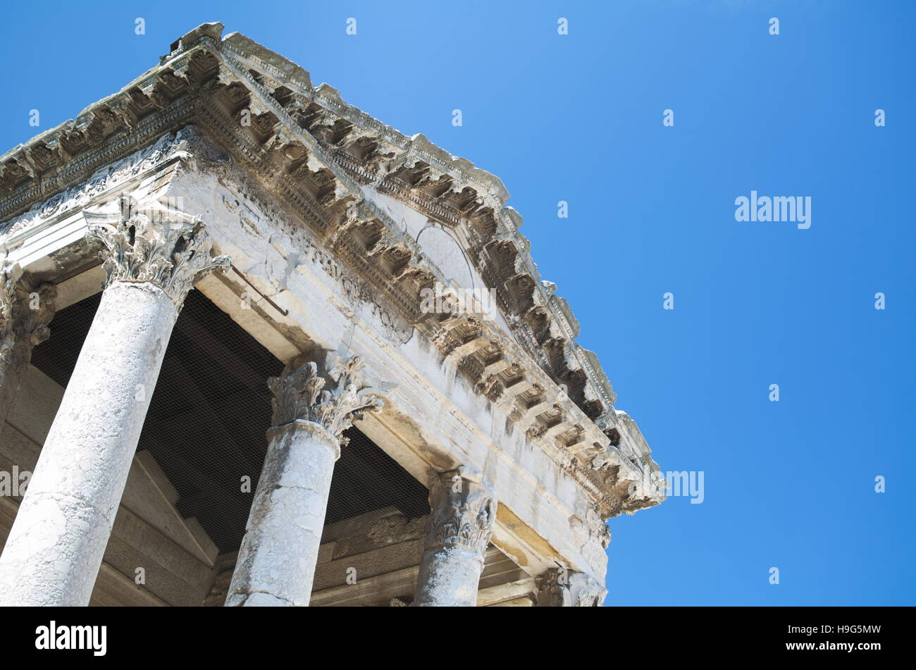 Temple of Augustus in Pula Croatia Ancient Roman Architecture Closeup Stock Photo