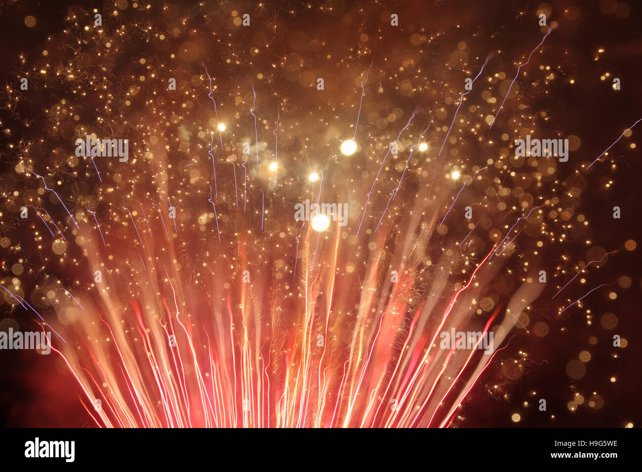 Focus Shift Fireworks. North Manchester, Indiana, USA. Fireworks burst with focus change during