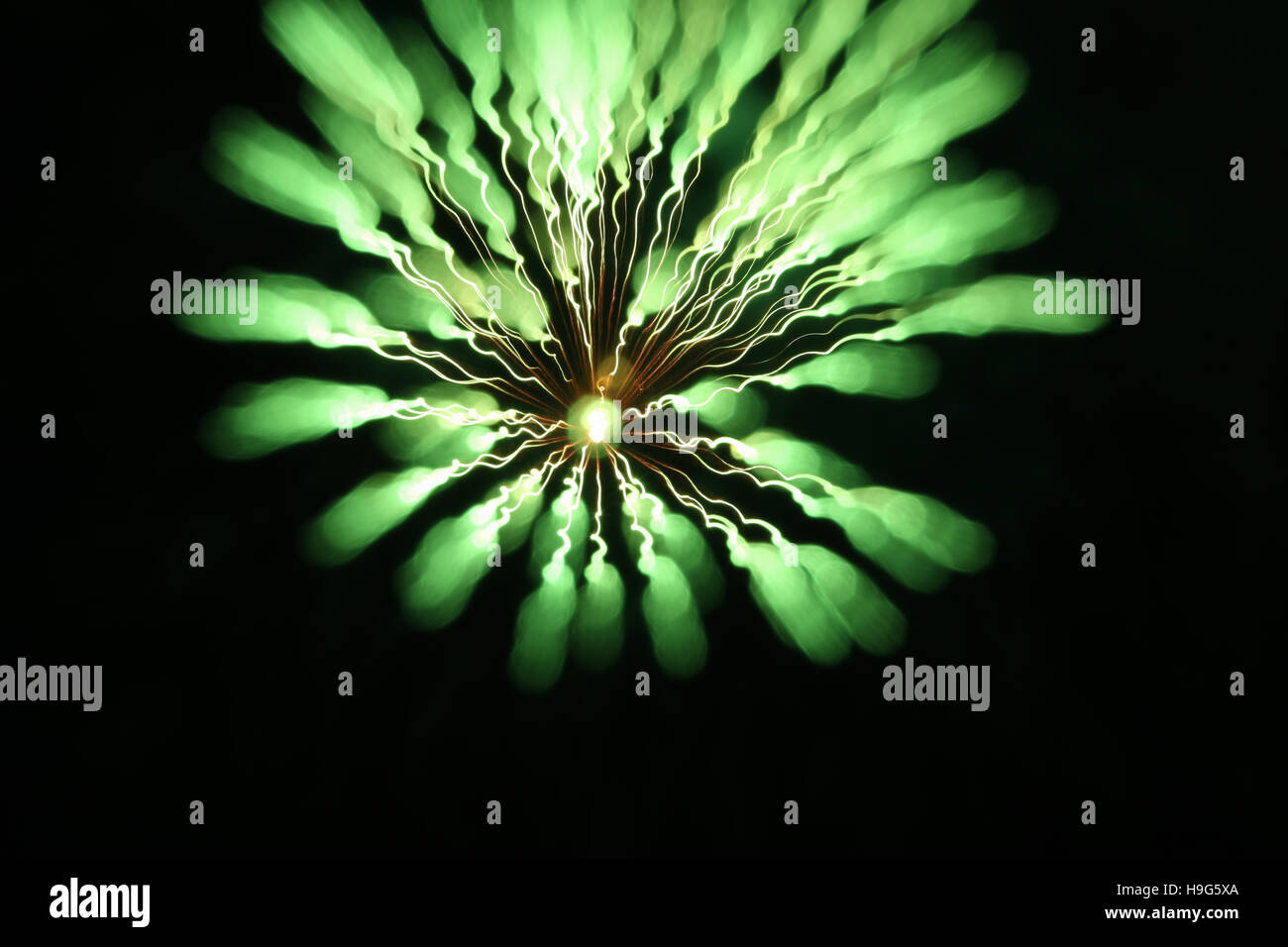 Focus Shift Fireworks. North Manchester, Indiana, USA. Fireworks burst with focus change during