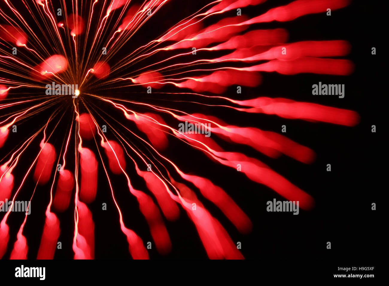 Focus Shift Fireworks. North Manchester, Indiana, USA. Fireworks burst with focus change during