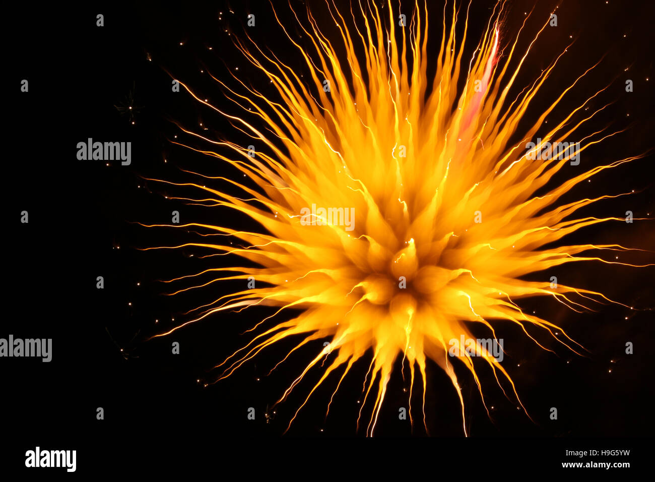 Focus Shift Fireworks. North Manchester, Indiana, USA. Fireworks burst with focus change during