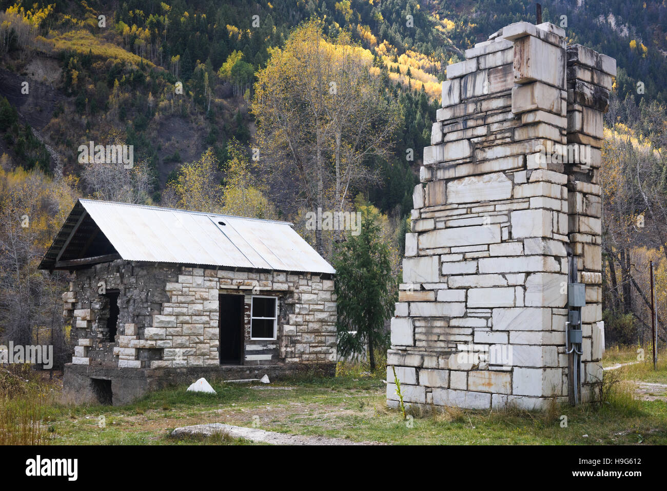 Marble buildings in the town of Marble, Colorado, USA Stock Photo