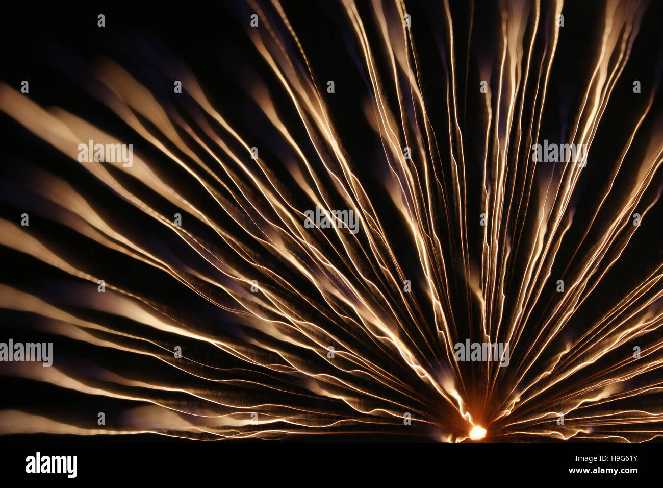 Focus Shift Fireworks. North Manchester, Indiana, USA. Fireworks burst with focus change during