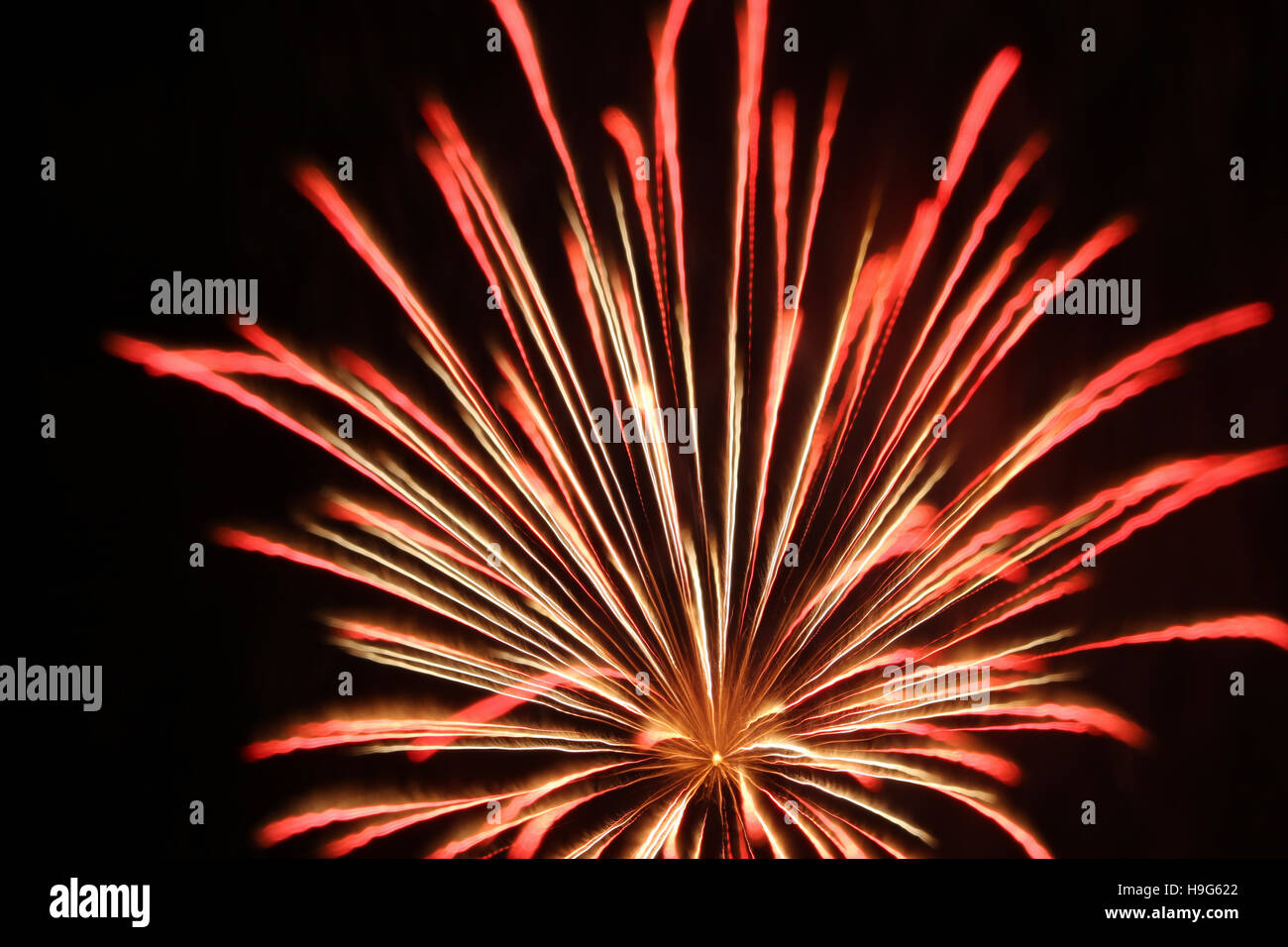 Focus Shift Fireworks. North Manchester, Indiana, USA. Fireworks burst with focus change during