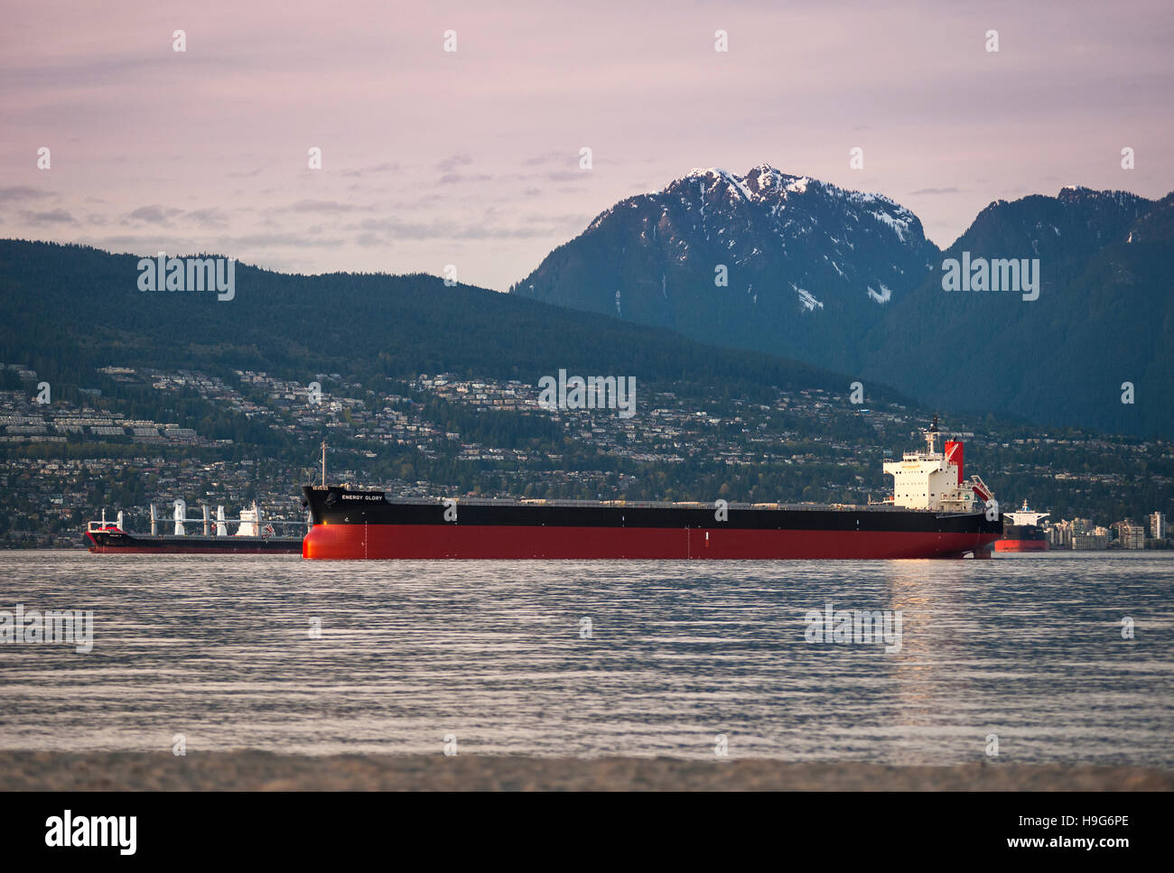 Tanker shipping traffic in Vancouver, British Columbia. Stock Photo