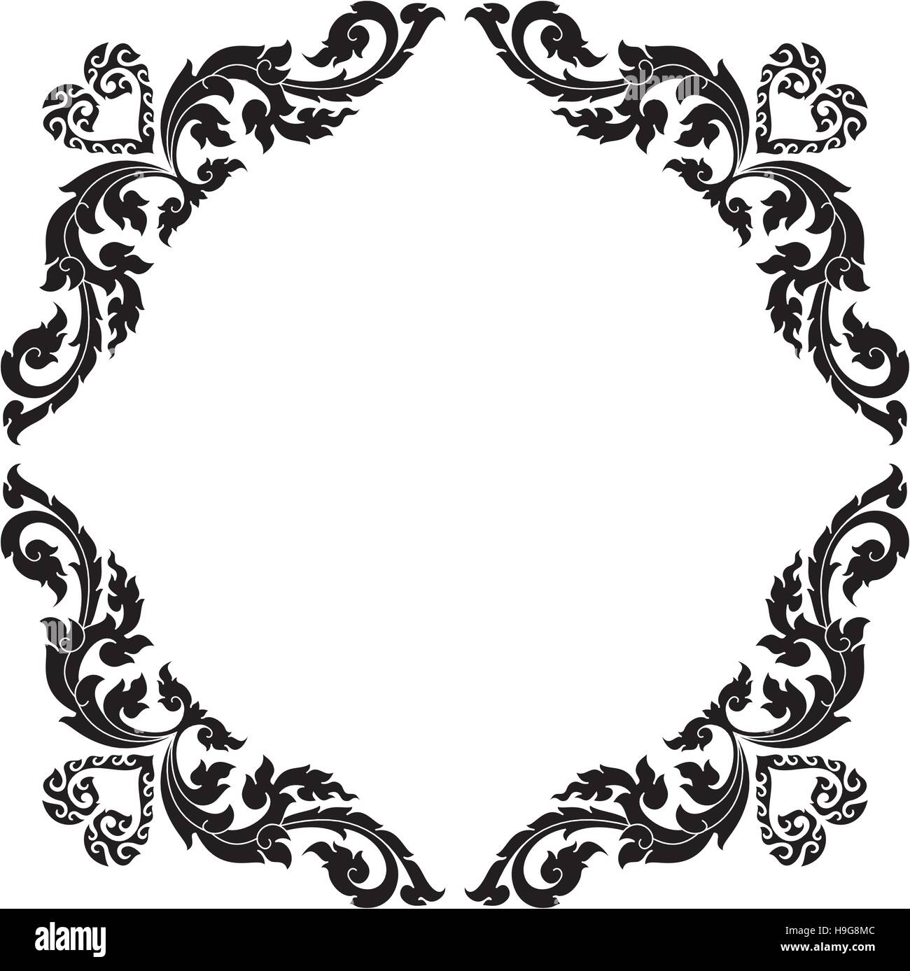 Floral Frame with floral heart vector, Southeast Asia Art Design Stock ...