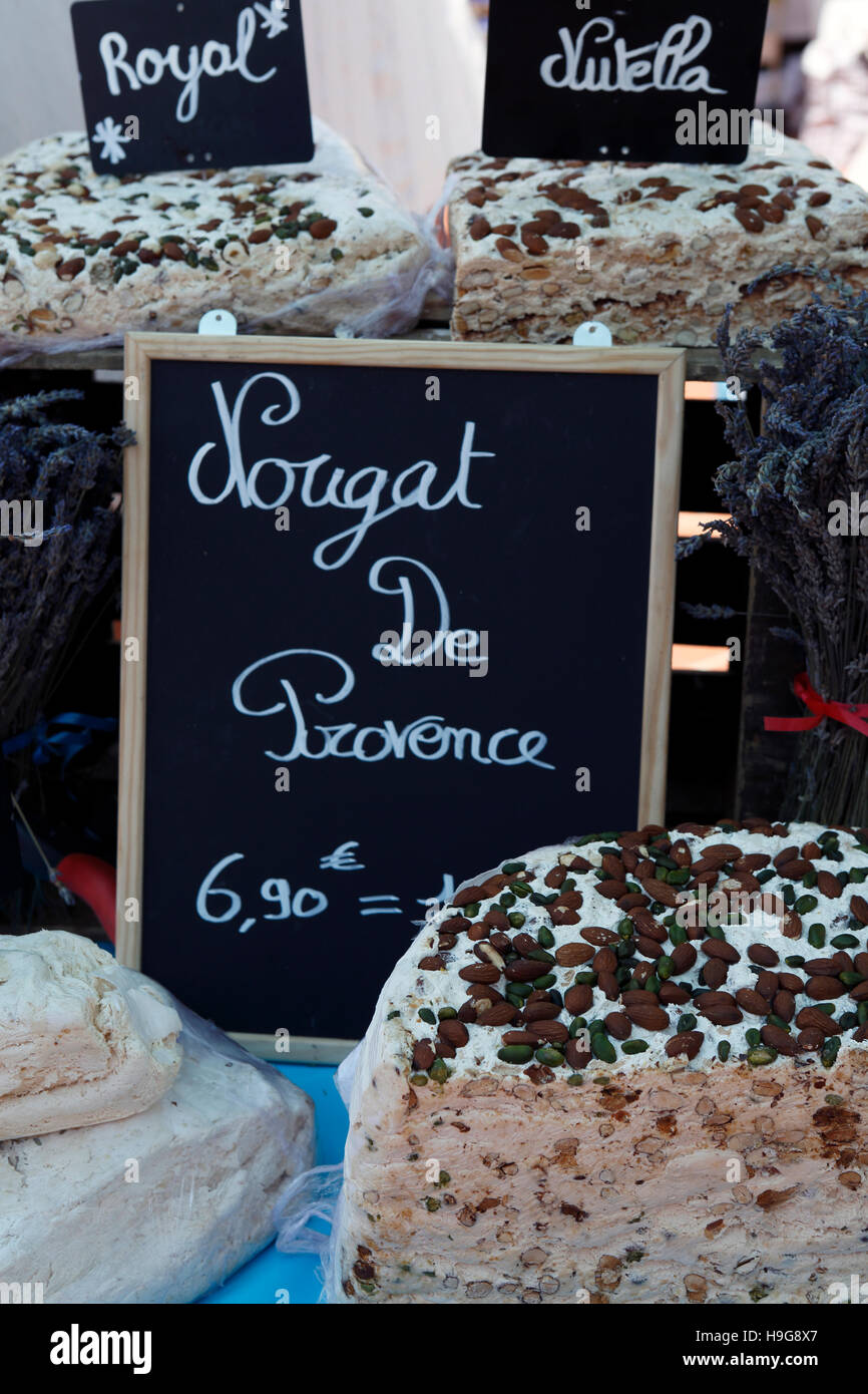 Delicacy, Delicatessen, Nougat de Provence, Weekly Market, Fayence, Var, Provence-Alpes-Cote d'Azur, France Stock Photo