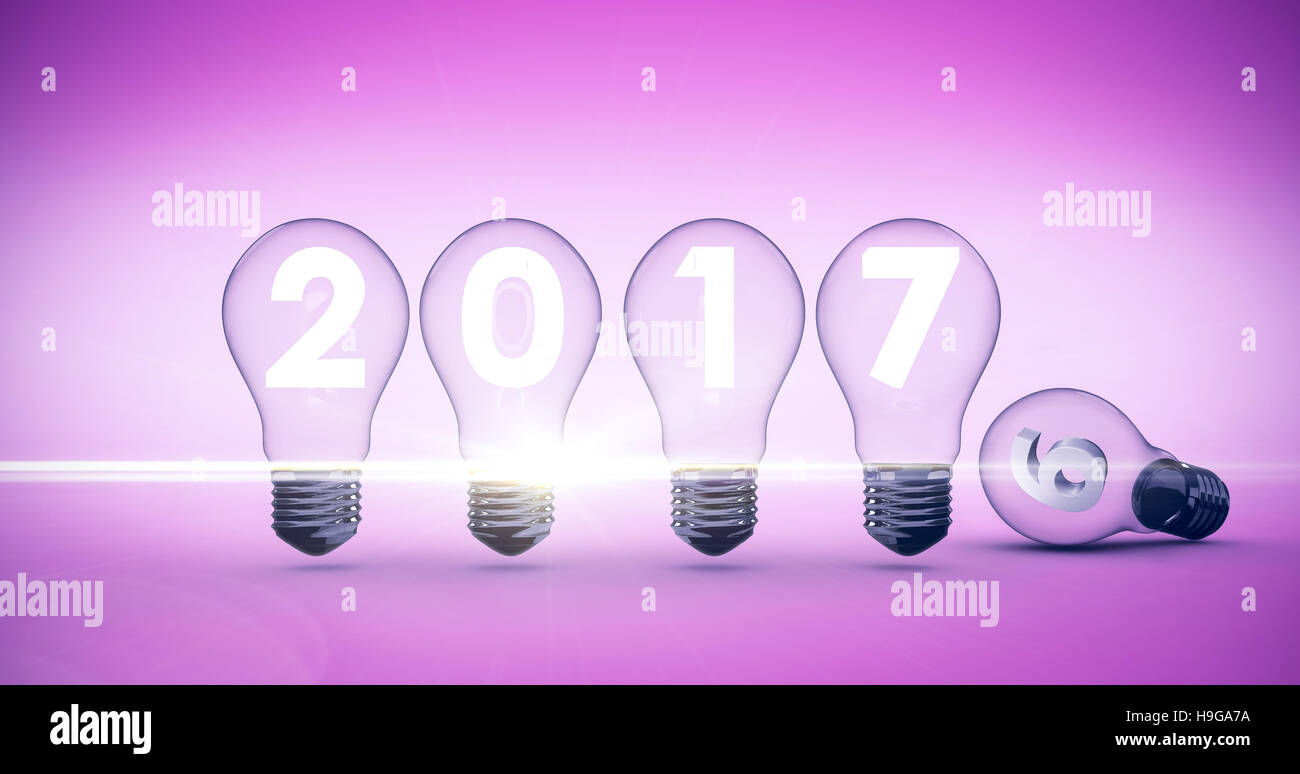 Composite image of light bulbs with 2017 over white background Stock Photo