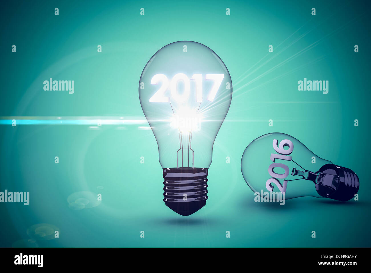 Composite image of light bulbs over white background Stock Photo