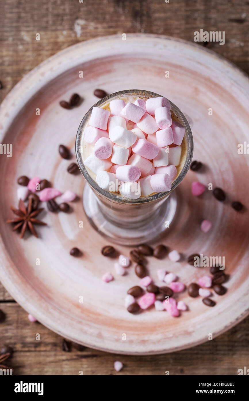 Cafe latte with marshmallow Stock Photo