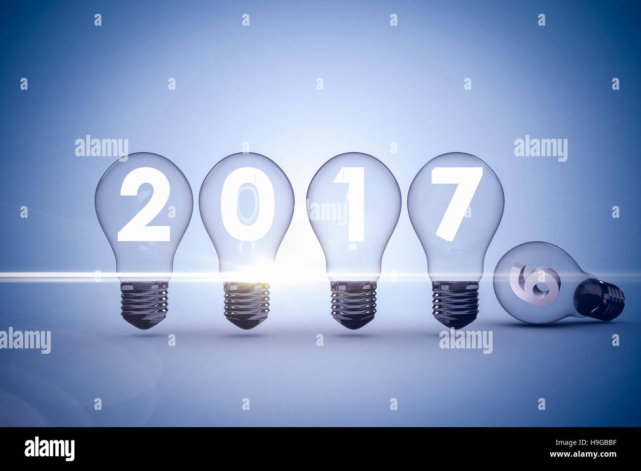Composite image of light bulbs with 2017 over white background Stock Photo