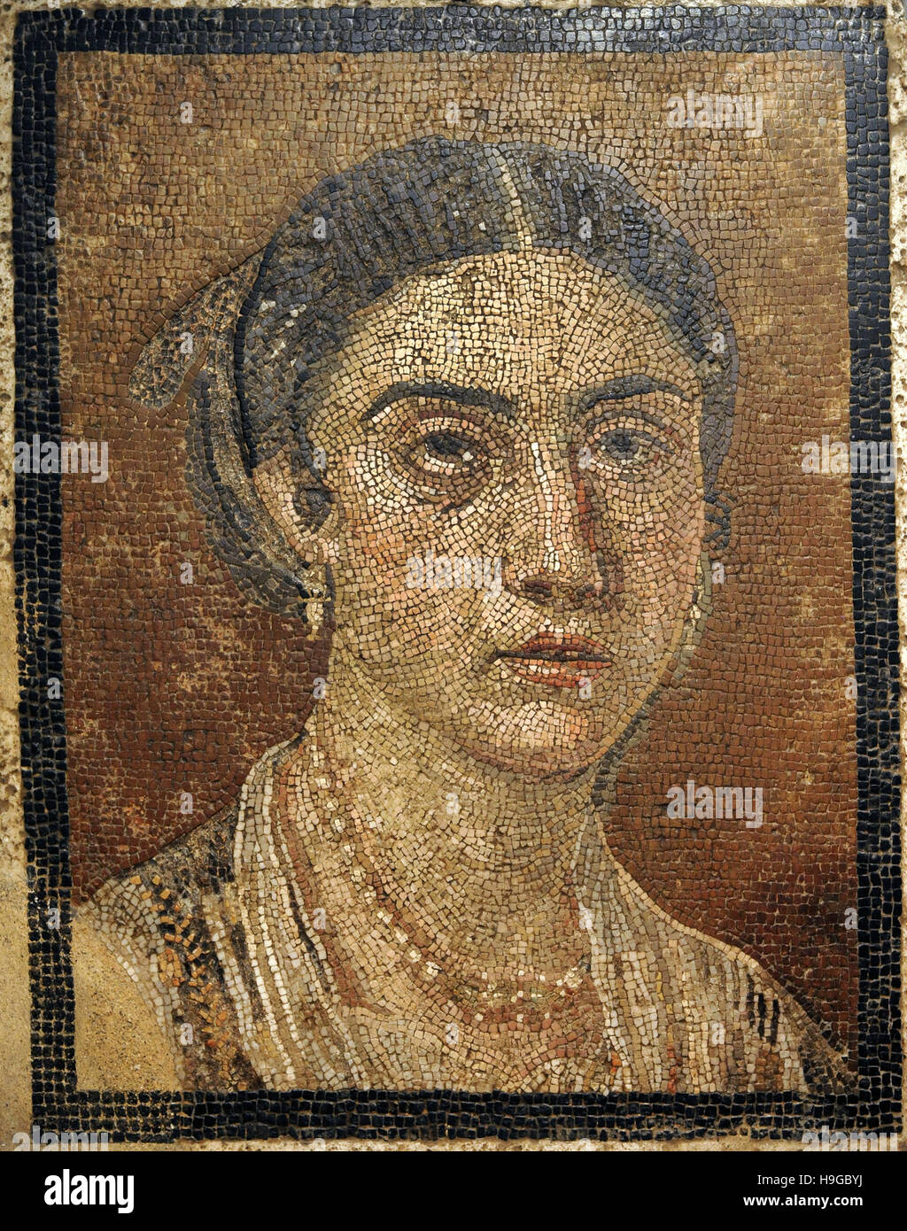Roman mosaic. Female portrait. Pompeii (VI, 15, 14). Tablinum. 1st century BC. National Archaeological Museum, Naples. Italy. Stock Photo