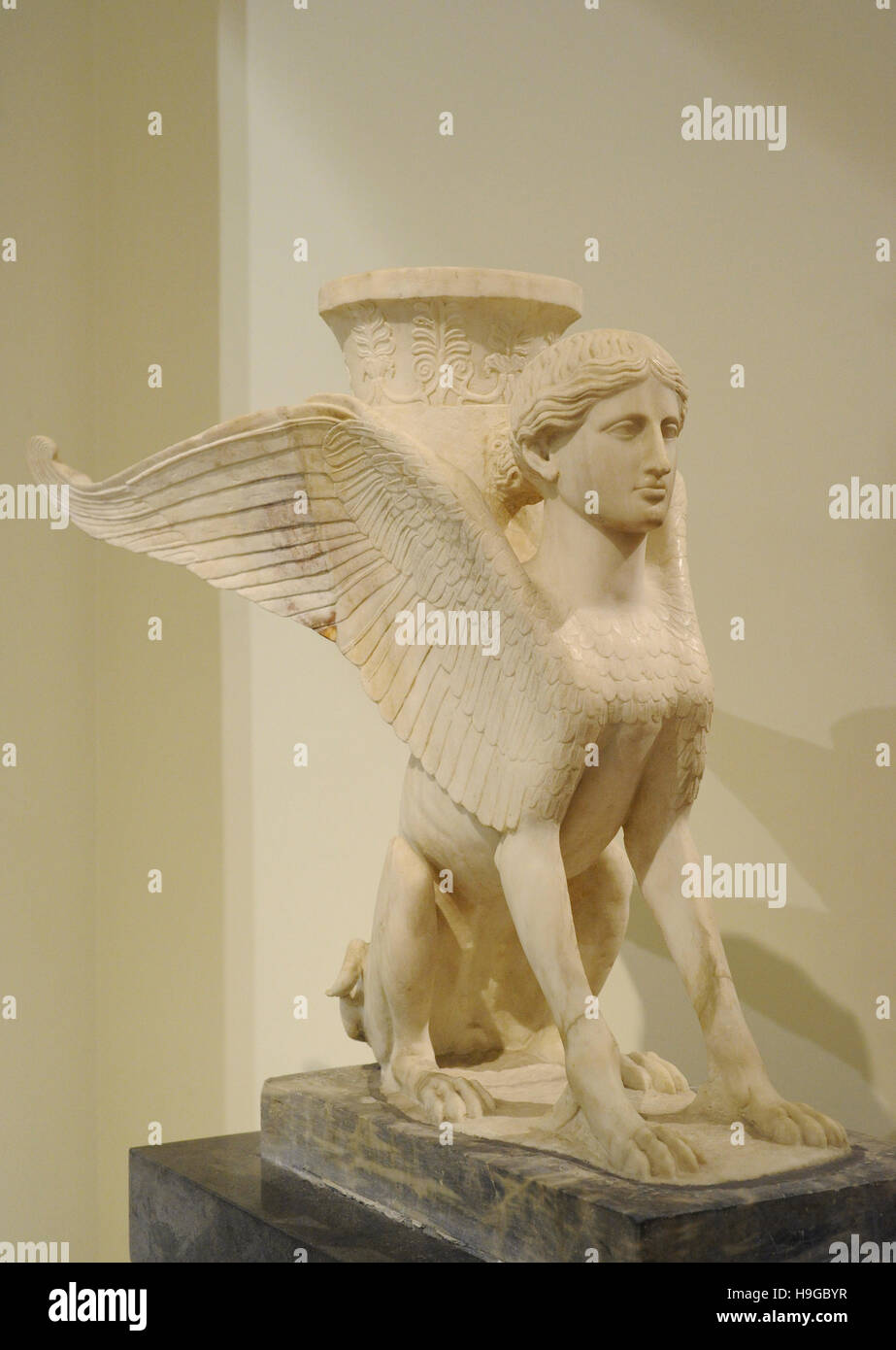 Table support in the form of a sphinx. House of Faun (VI.12,2). Second peristyle. Marble. Pompeii. National Archaeological Museum, Naples. Italy. Stock Photo