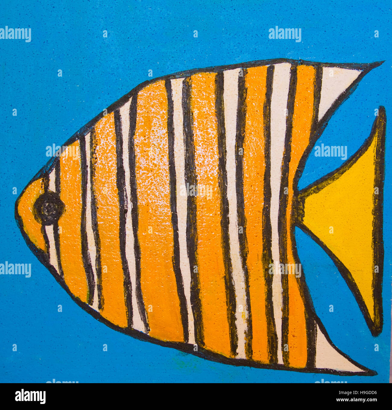 Painting illustration, acrylic, fish with orange and white lines on blue  Stock Photo - Alamy