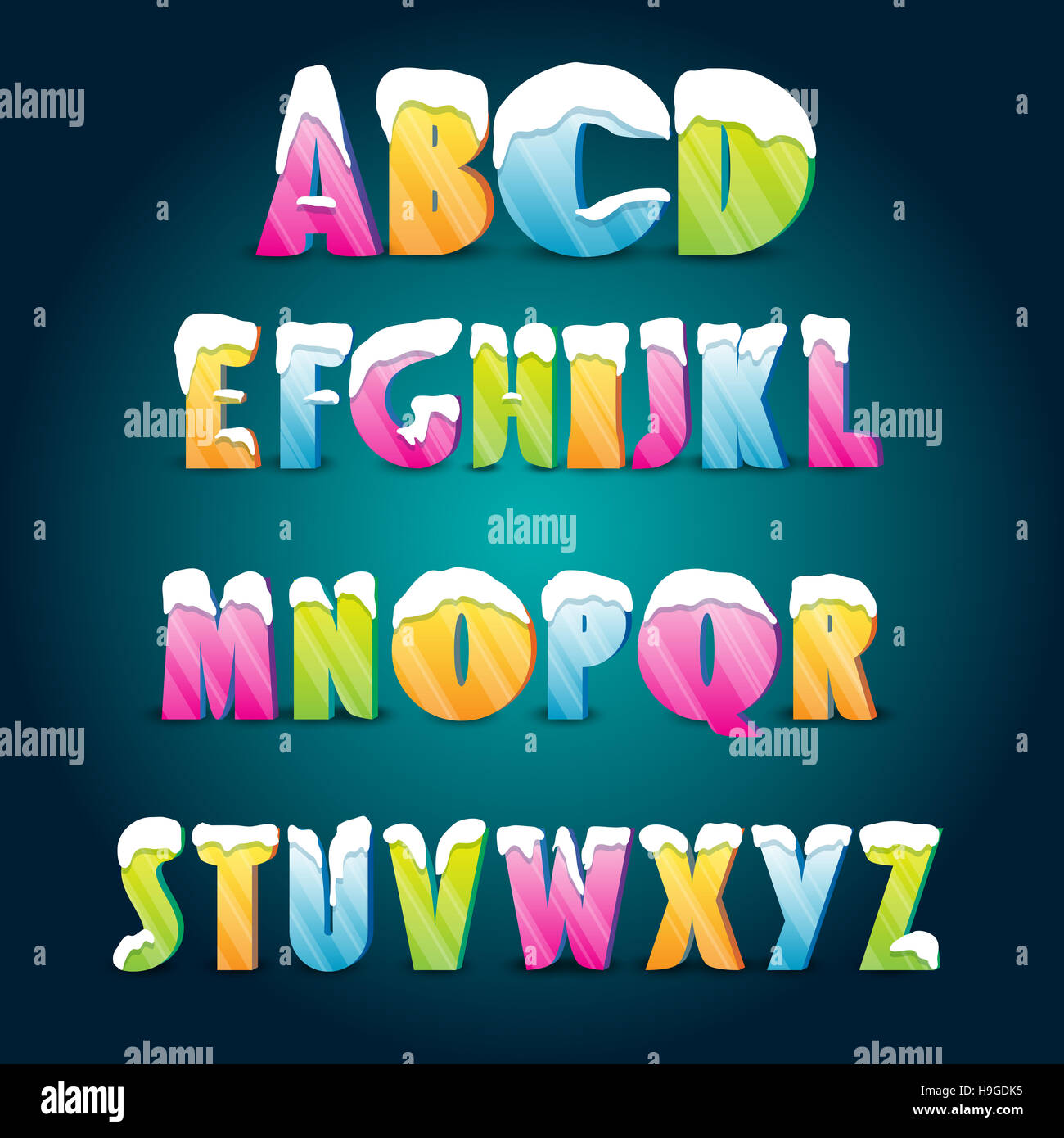 Ice alphabet. Collection of ice letters with snow caps Stock Photo - Alamy