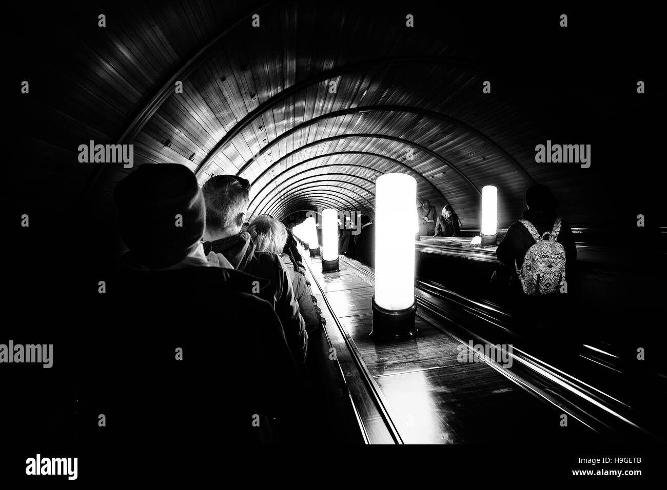 Going down to the subway of Moscow, Russia Stock Photo