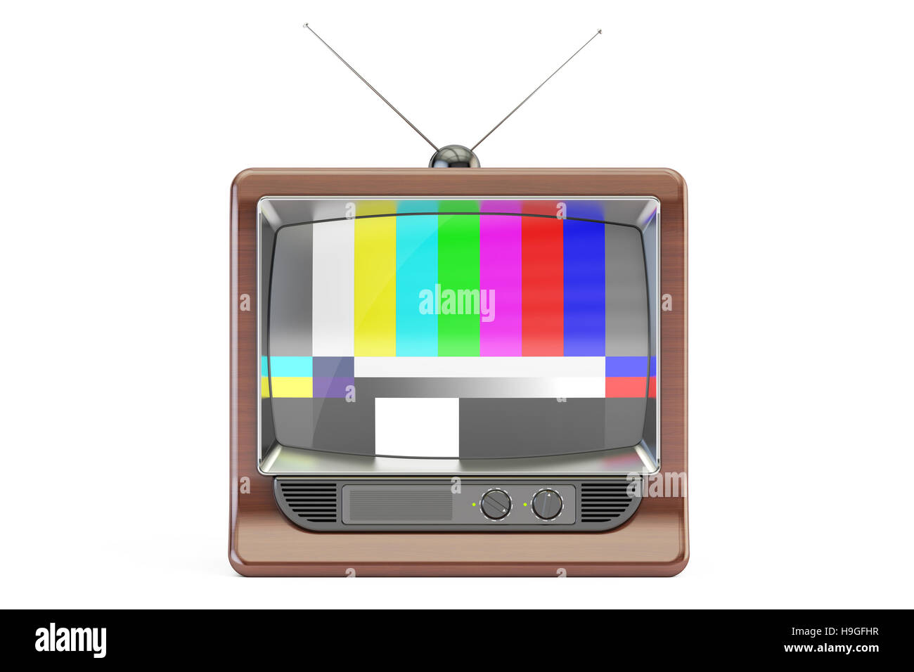 Old TV set with NTSC tv pattern signal for test purposes, 3D rendering Stock Photo