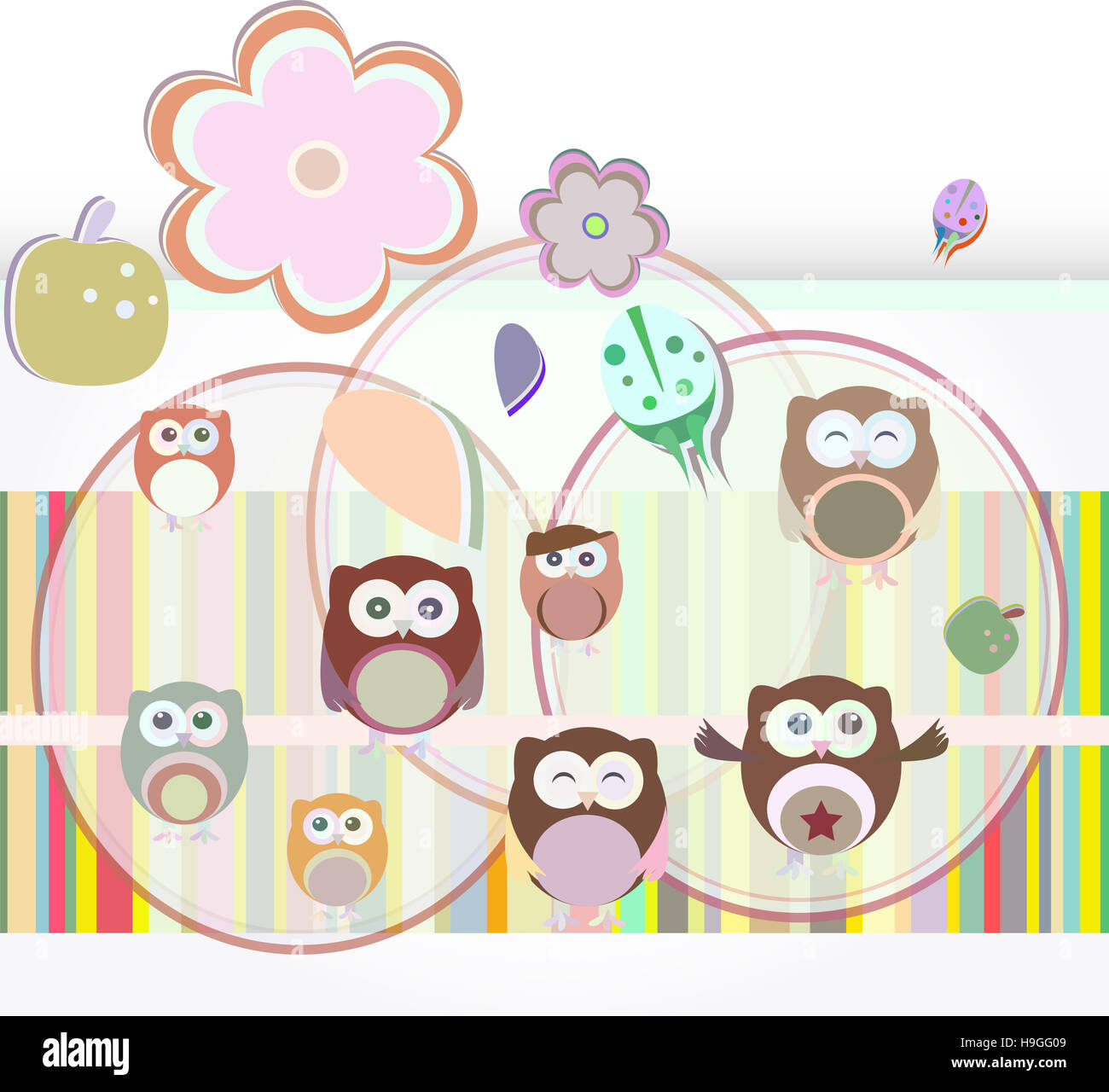 happy birthday party owls set Stock Photo - Alamy