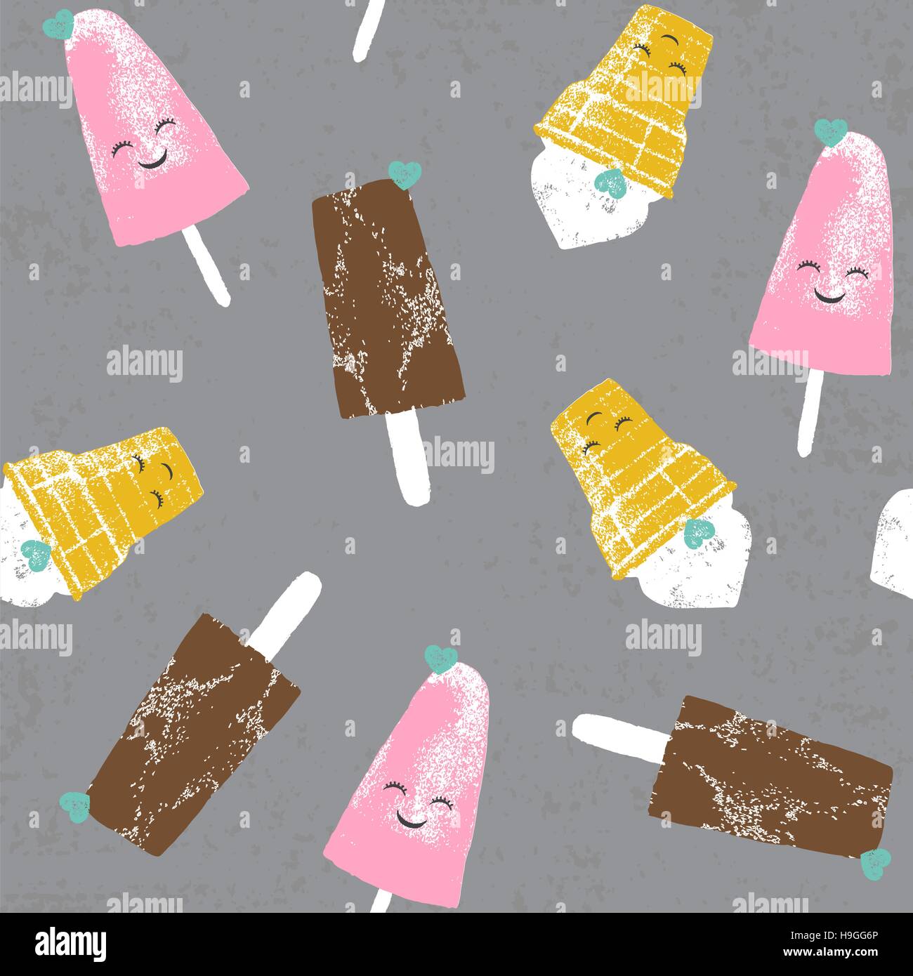 Vector seamless pattern with cute cartoon ice creams and cookies and ...