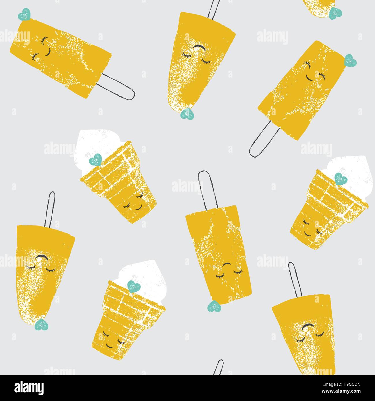 Vector seamless pattern with cute cartoon ice creams and cookies and ...