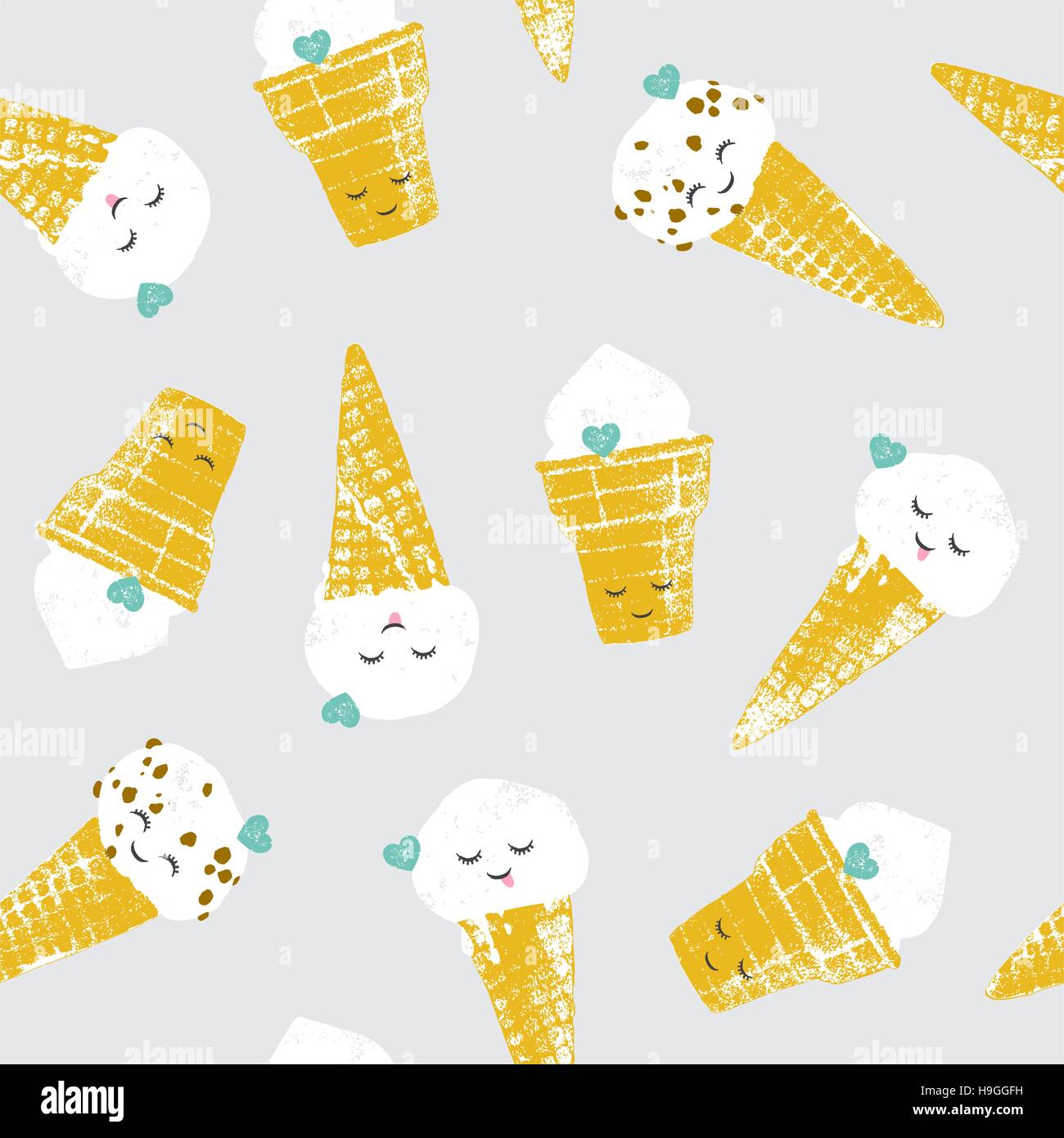 Vector seamless pattern with cute cartoon ice creams and cookies and ...