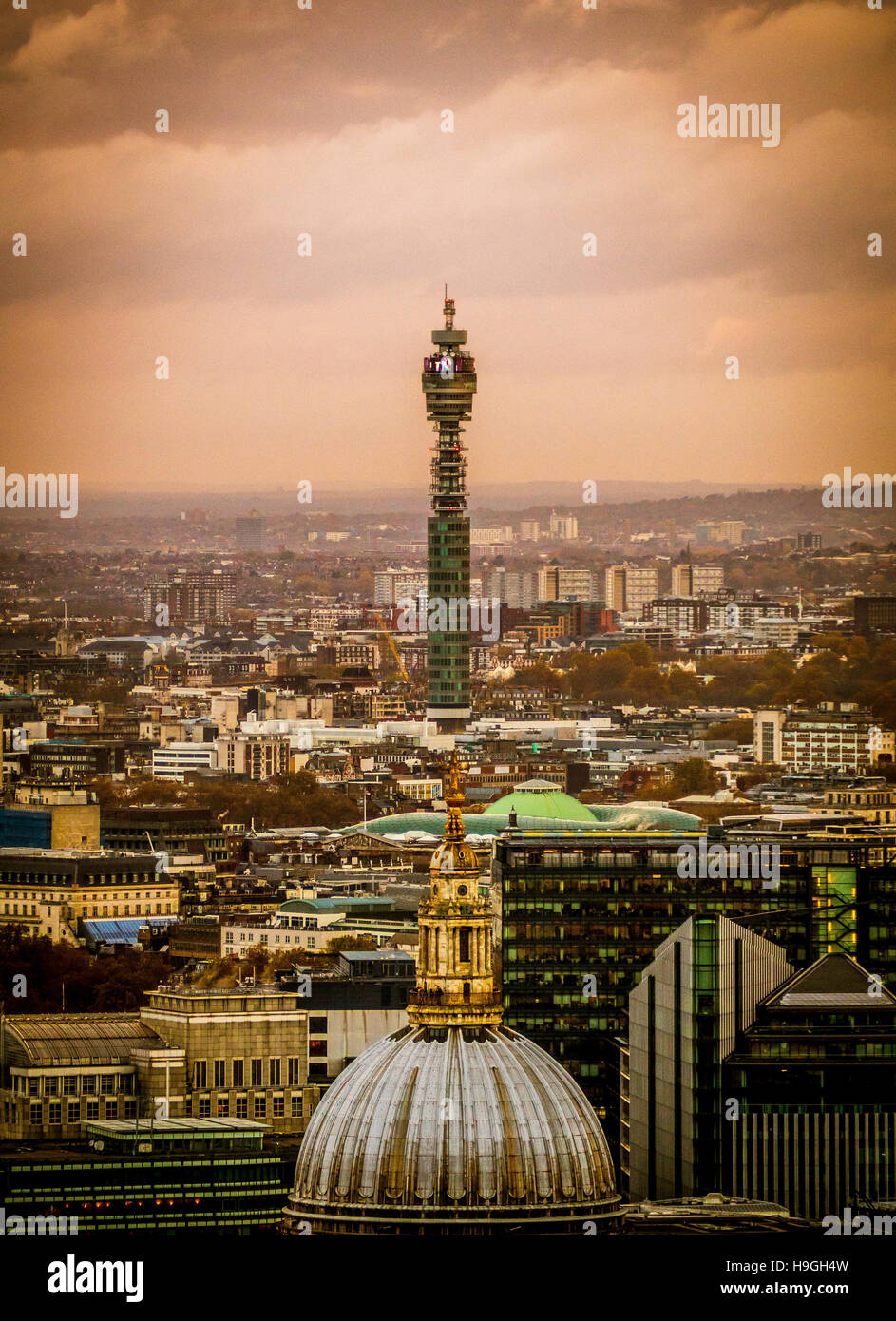 St Paul's Cathedral and the BT Telecom Tower, London, UK. Stock Photo