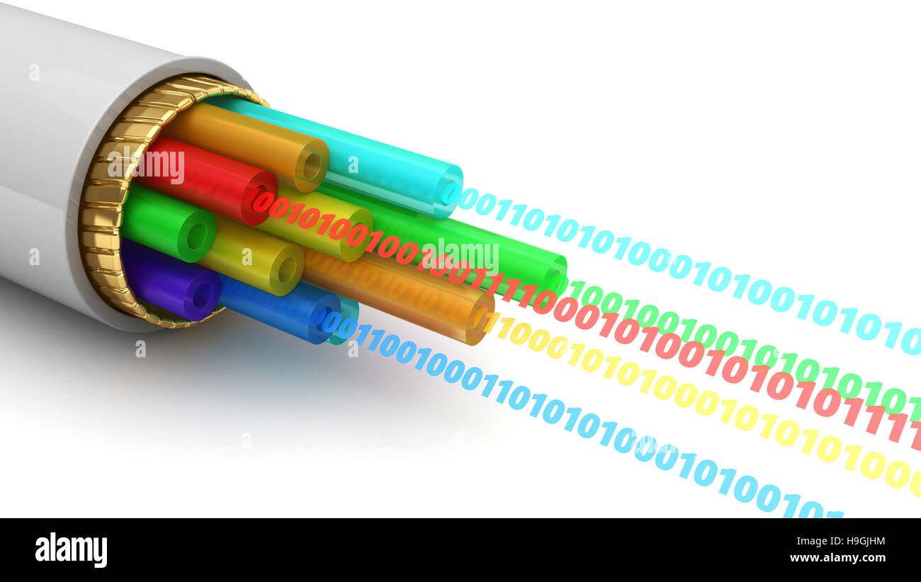 abstract 3d illustration of digital binary data inside fiber optics cable  Stock Photo - Alamy