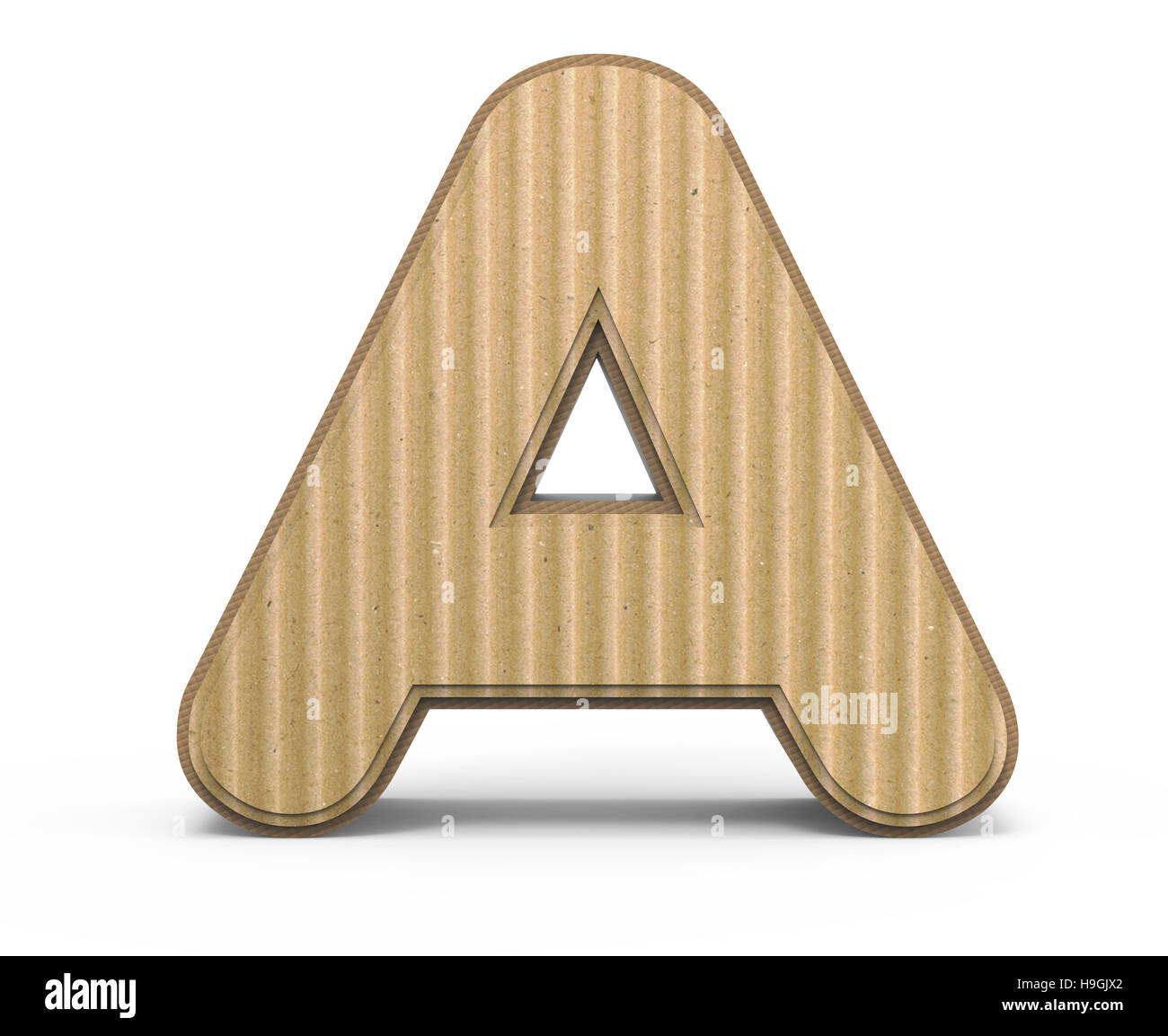 corrugated cardboard letter A, 3D rendering graphic isolated on white background Stock Photo