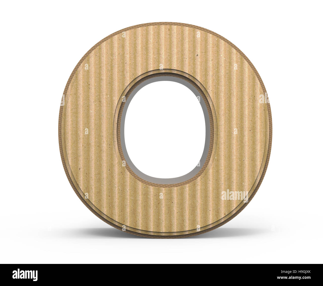corrugated cardboard letter O, 3D rendering graphic isolated on white