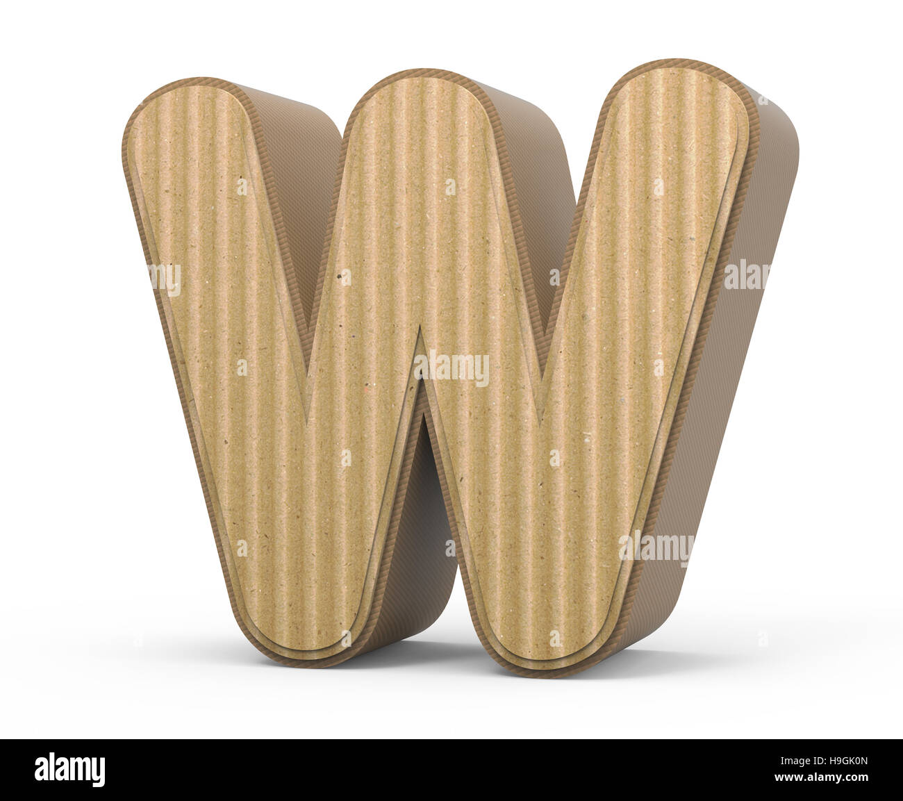 right tilt corrugated cardboard letter W, 3D rendering graphic isolated ...