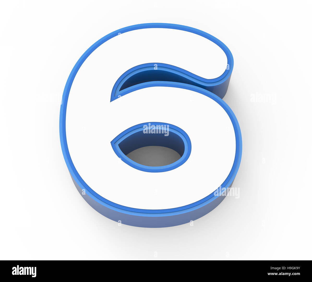 blue framed white number 6, 3D rendering graphic isolated on white background Stock Photo