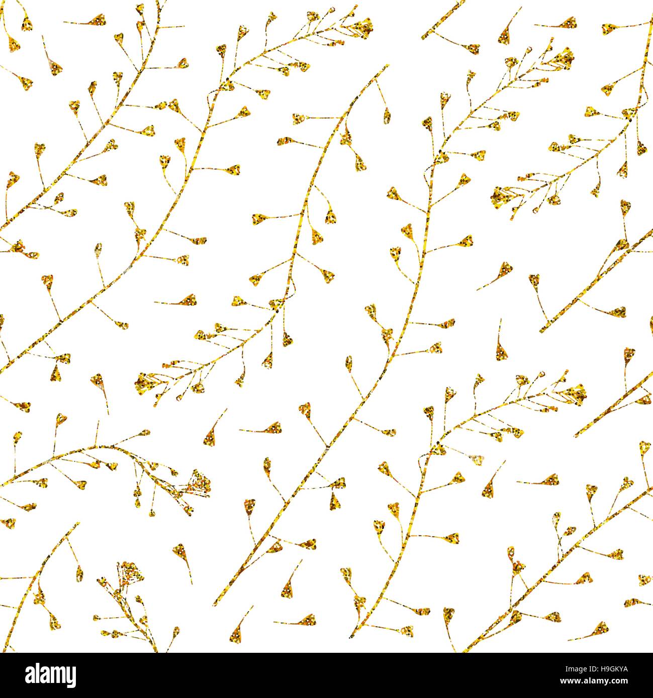 Vector seamless pattern with gold glitter and floral set isolated on ...