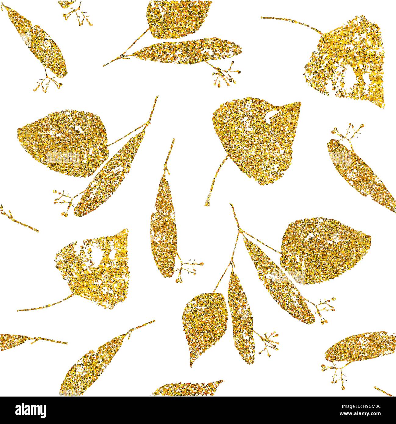 Vector seamless pattern with gold glitter and floral set isolated on ...