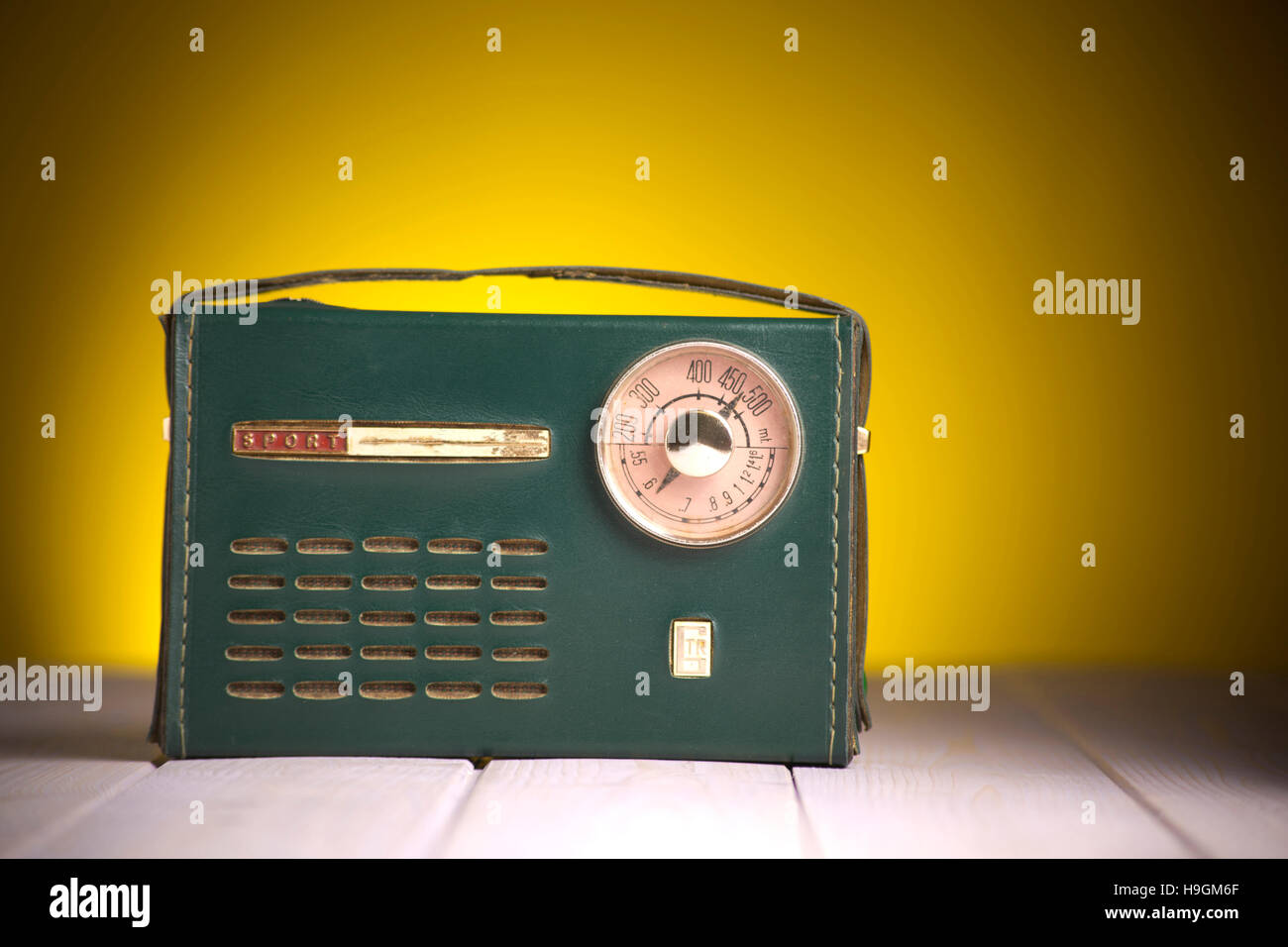 Portrait of the radio with my grandfather listened to the commentary of the matches ... memories and emotions in a small object period . Stock Photo