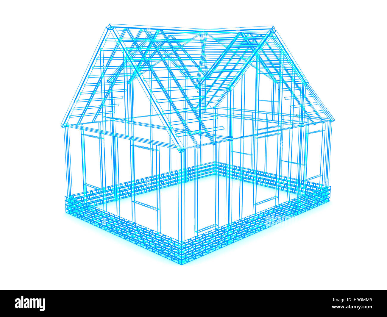 3d illustration of frame house drawing over white background Stock Photo